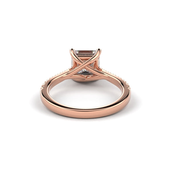 18K Rose Gold Asscher Shaped Four Prong Cross Over Engagement Ring - Circle of Diamond