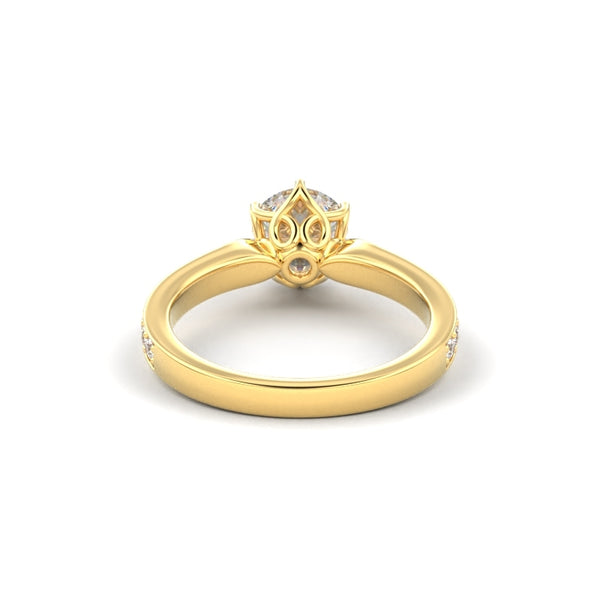 18K Yellow Gold Six Prong Intricate Basket Engagement Ring - Circle of Diamond