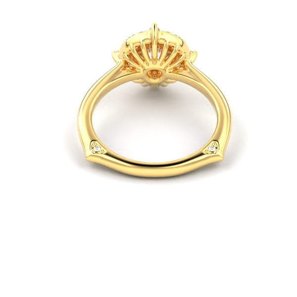 18K Yellow Gold Round Brilliant Four Claw Halo Diamond Engagement Ring - Circle of Diamond