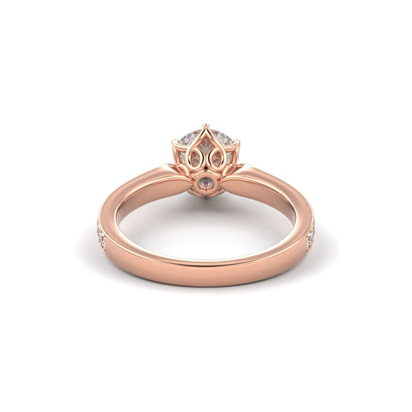 18K Rose Gold Six Prong Intricate Basket Engagement Ring - Circle of Diamond