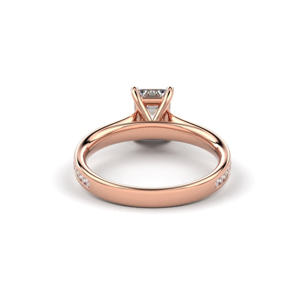 18K Rose Gold Emerald Shaped Thin Channel Set Diamond Engagement Ring - Circle of Diamond