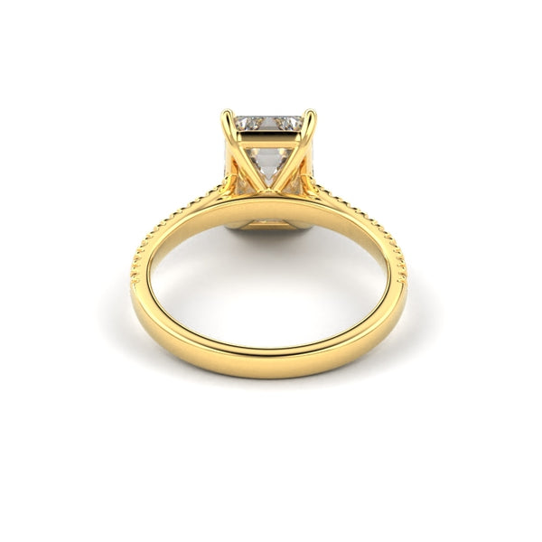 18K Yellow Gold 18K Yellow Gold Emerald Shaped Petite Shared Prong Contour Engagement Ring - Circle of Diamond