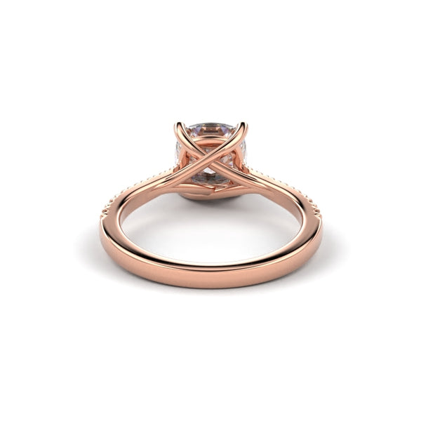 18K Rose Gold Cushion Shaped Four Prong Cross Over Engagement Ring - Circle of Diamond