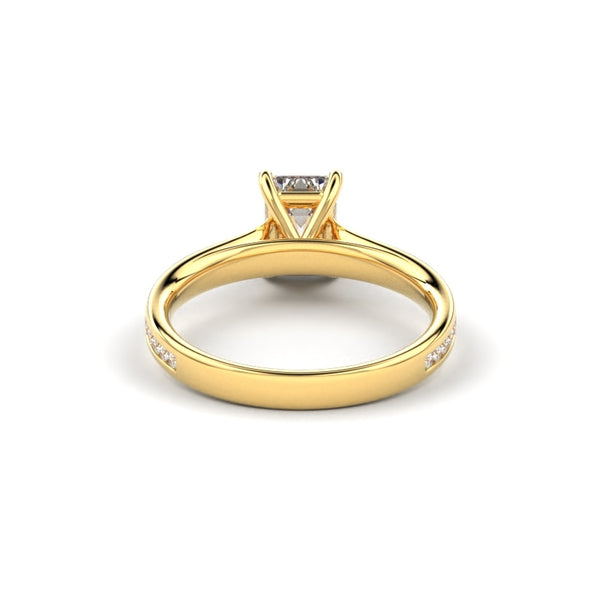 18K Yellow Gold Emerald Shaped Thin Channel Set Diamond Engagement Ring - Circle of Diamond