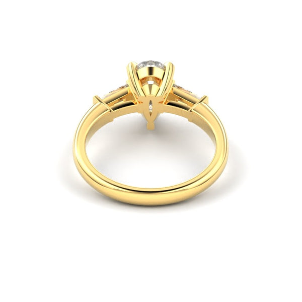 18K Yellow Gold Pear Shaped Tapered Baguette Diamond Engagement Ring - Circle of Diamond