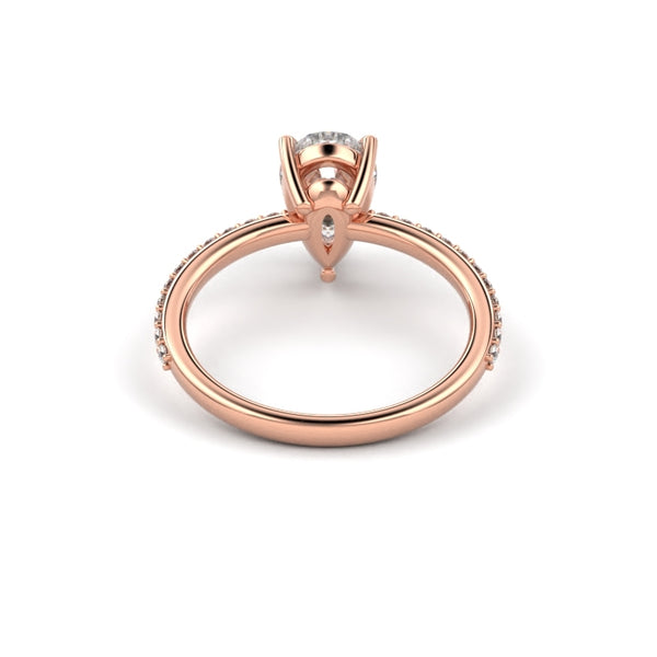 18K Rose Gold Pear Shaped Petite Shared Prong Contour Engagement Ring - Circle of Diamond