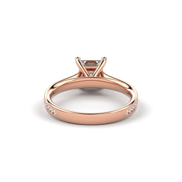 18K Rose Gold Princess Shaped Thin Channel Set Engagement Ring - Circle of Diamond