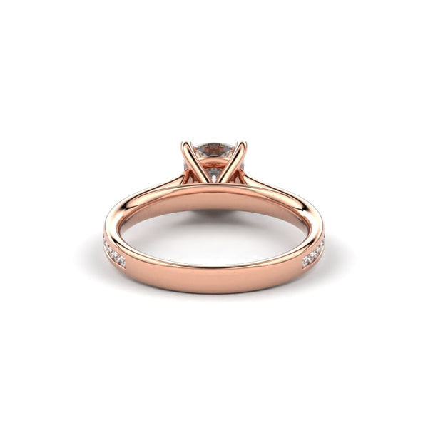 18K Rose Gold Cushion Shaped Thin Channel Set Diamond Engagement Ring - Circle of Diamond