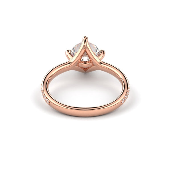 18K Rose Gold Cushion Shaped East-West Shared Prong Engagement Ring - Circle of Diamond