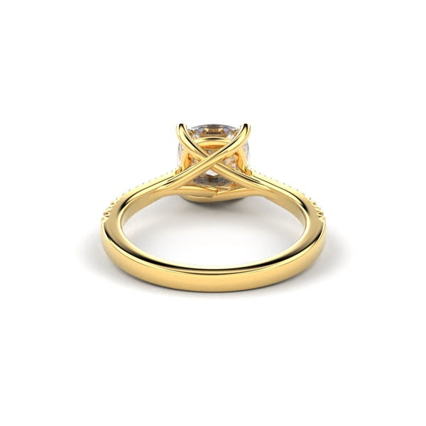 18K Yellow Gold Cushion Shaped Four Prong Cross Over Engagement Ring - Circle of Diamond