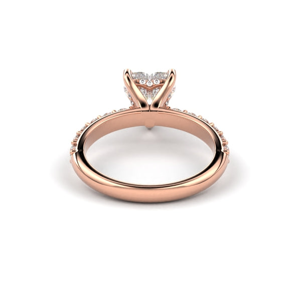 18K Rose Gold Heart Shaped Petite Shared Prong Contour Engagement Ring - Circle of Diamond