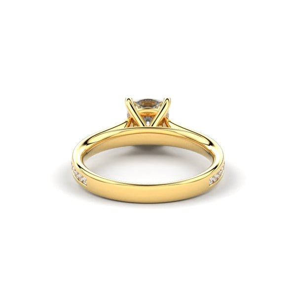 18K Yellow Gold Cushion Shaped Thin Channel Set Diamond Engagement Ring - Circle of Diamond