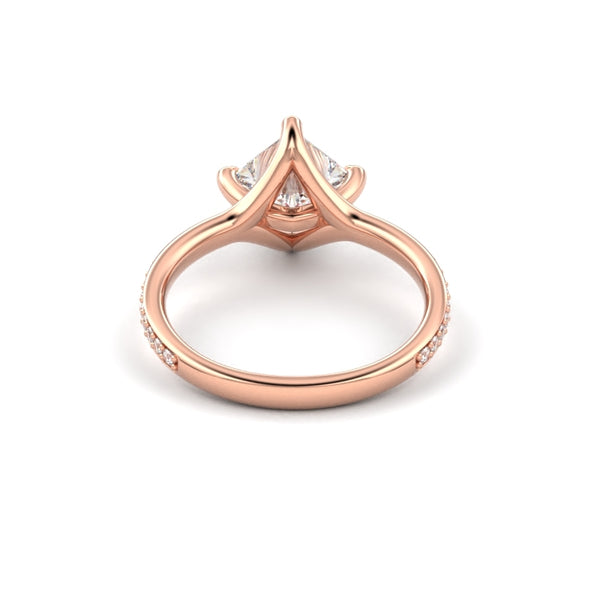 18K Rose Gold Princess Shaped East-West Shared Prong Engagement Ring - Circle of Diamond