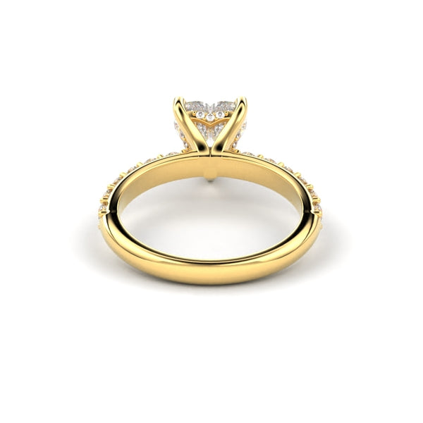 18K Yellow Gold Heart Shaped Petite Shared Prong Contour Engagement Ring - Circle of Diamond