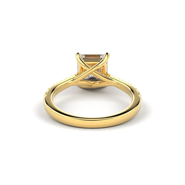 18K Yellow Gold Asscher Shaped Four Prong Cross Over Engagement Ring - Circle of Diamond