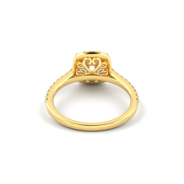 18K Yellow Gold Cushion Outline And Pavé Gallery Halo Engagement Ring - Circle of Diamond