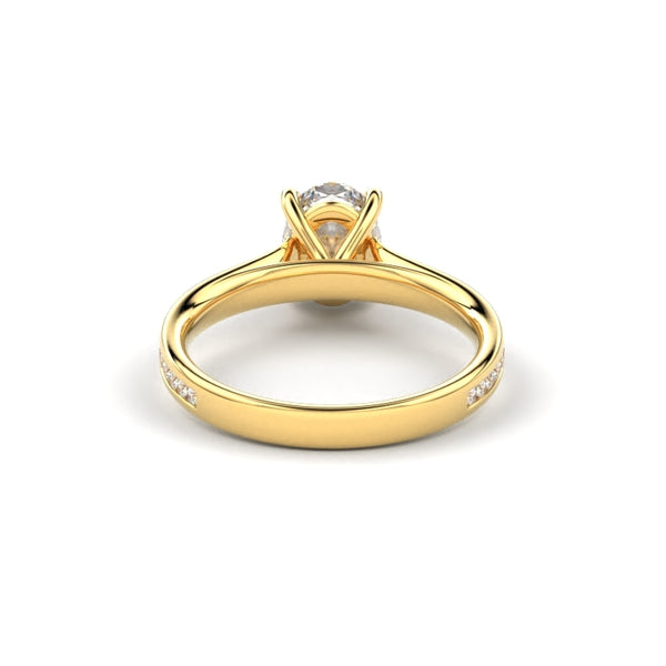 18K Yellow Gold Oval Shaped Thin Channel Set Diamond Engagement Ring - Circle of Diamond