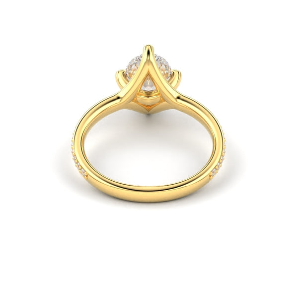 18K Yellow Gold Oval Shaped East-West Shared Prong Engagement Ring - Circle of Diamond