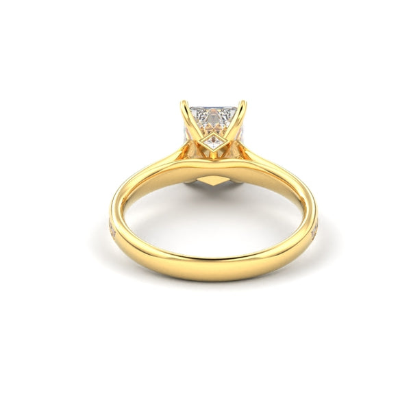 18K Yellow Gold Radiant Shaped Channel Set Princess Cut Diamond Engagement Ring - Circle of Diamond