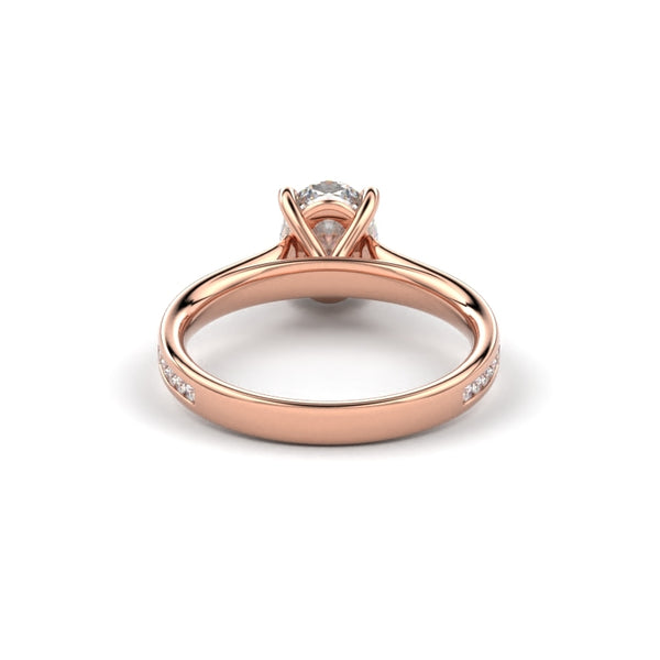 18K Rose Gold Oval Shaped Thin Channel Set Diamond Engagement Ring - Circle of Diamond