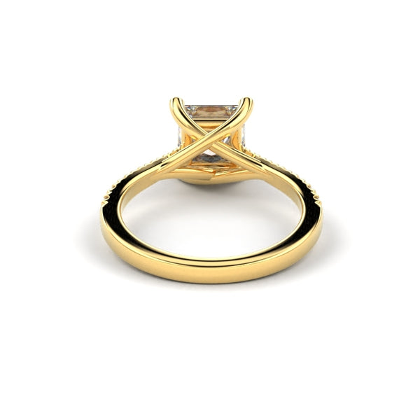 18K Yellow Gold Princress Shaped  Four Prong Cross Over Engagement Ring - Circle of Diamond