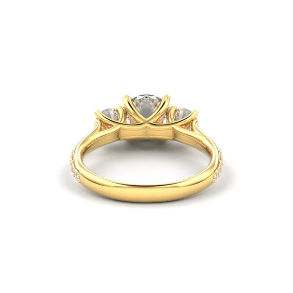 18K Yellow Gold Trio Diamond Engagement Ring - Circle of Diamond