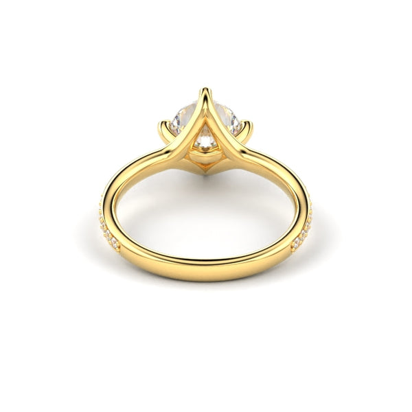 18K Yellow Gold Cushion Shaped East-West Shared Prong Engagement Ring - Circle of Diamond