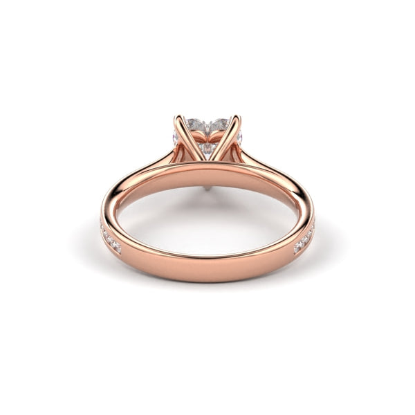 18K Rose Gold Heart Shaped Thin Channel Set Diamond Engagement Ring - Circle of Diamond