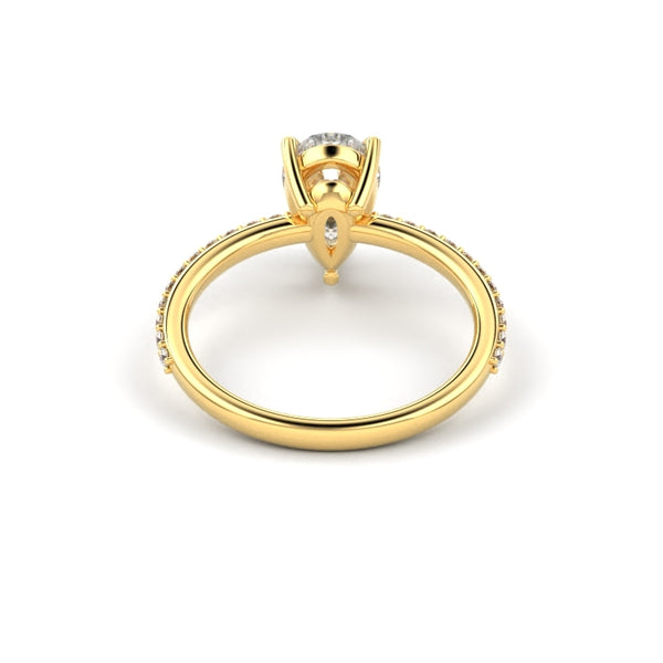 18K Yellow Gold Pear Shaped Petite Shared Prong Contour Engagement Ring - Circle of Diamond