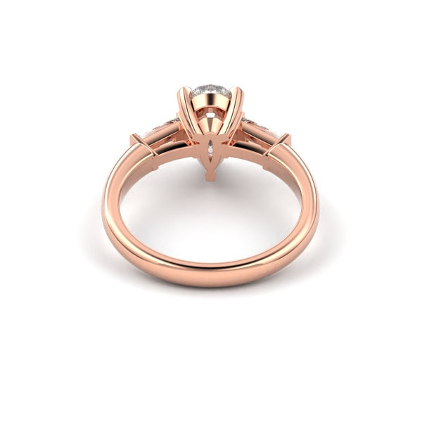 18K Rose Gold Pear Shaped Tapered Baguette Diamond Engagement Ring - Circle of Diamond