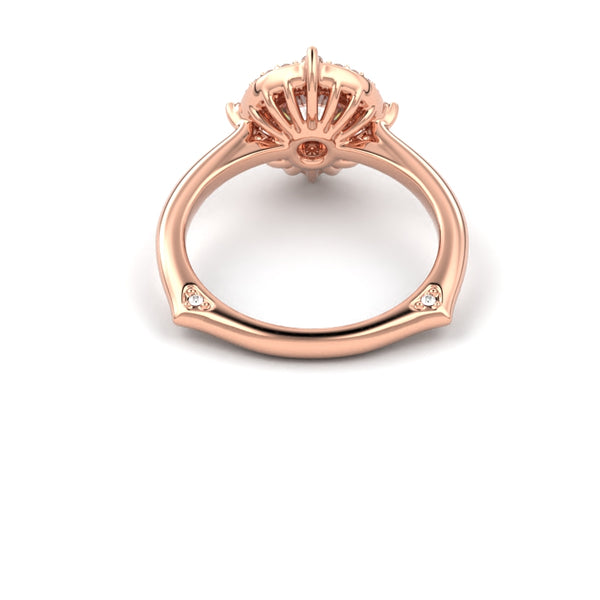 18K Rose Gold Round Brilliant Four Claw Halo Diamond Engagement Ring - Circle of Diamond